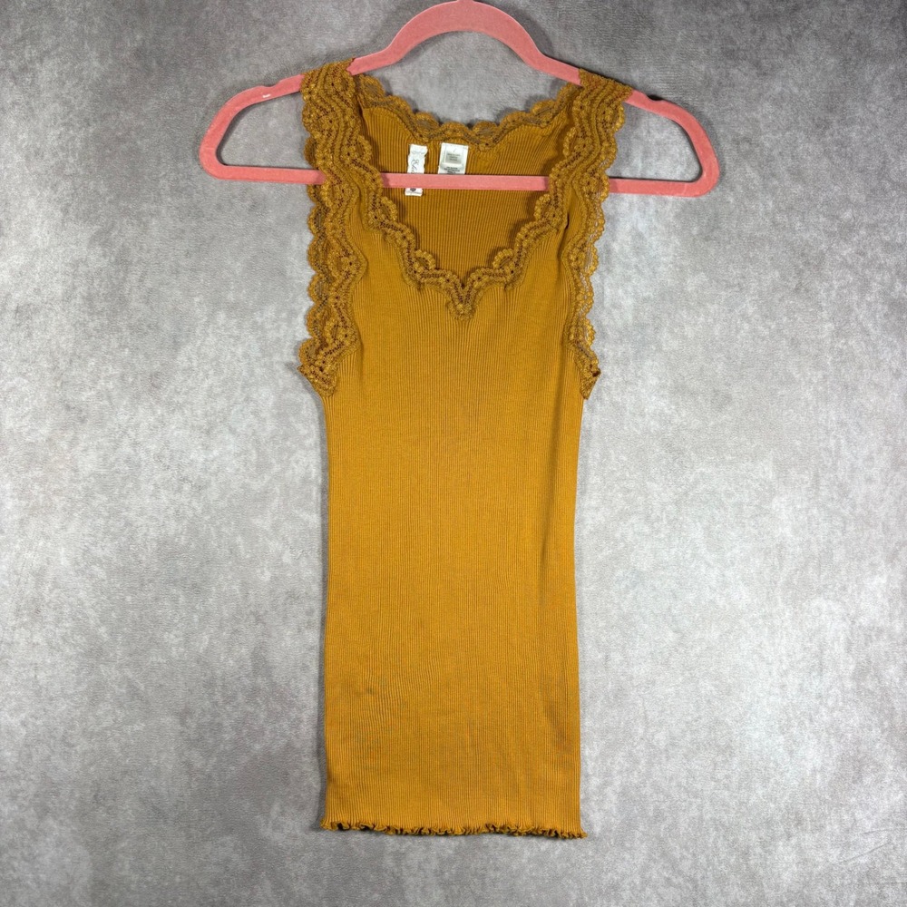 Anthropologie Eloise‎ Tank Top Women Large Mustard Yellow Silk Blend Ribbed Boho